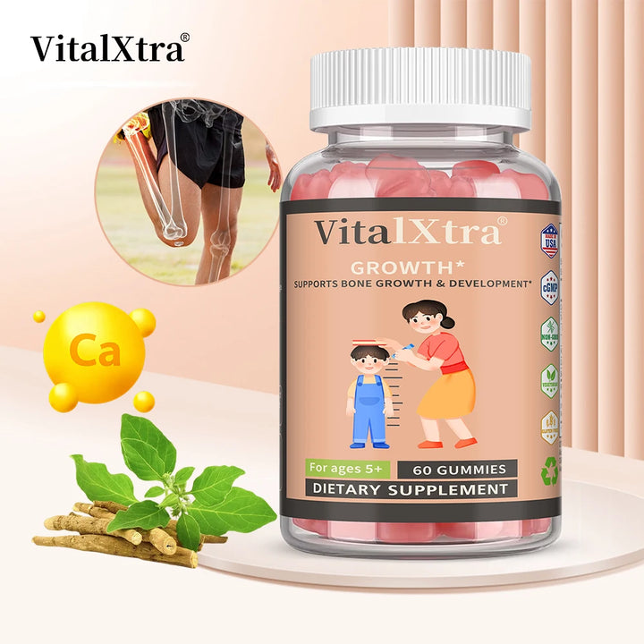 Children's Height Growth Gummies - Adolescent Height Growth Supplements - Containing Calcium, Vitamin D, K, Ashwaganda