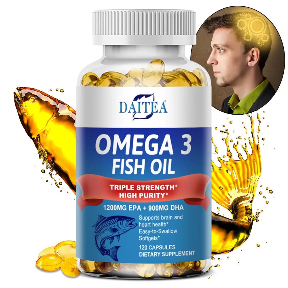 Omega 3 Fish Oil - for Nervous System, Skin and Hair Health, Antioxidants - Easy To Swallow