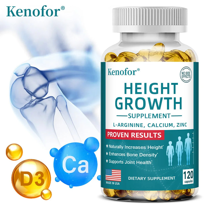 Natural Height Growth Calcium Vitamin D Supplement Vegetarian Capsules, Increase Bone Strength, Height Promoter Capsules Adults